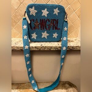 Beaded Cowgirl Crossbody Western Blue White Pink Bolt Star Bag
